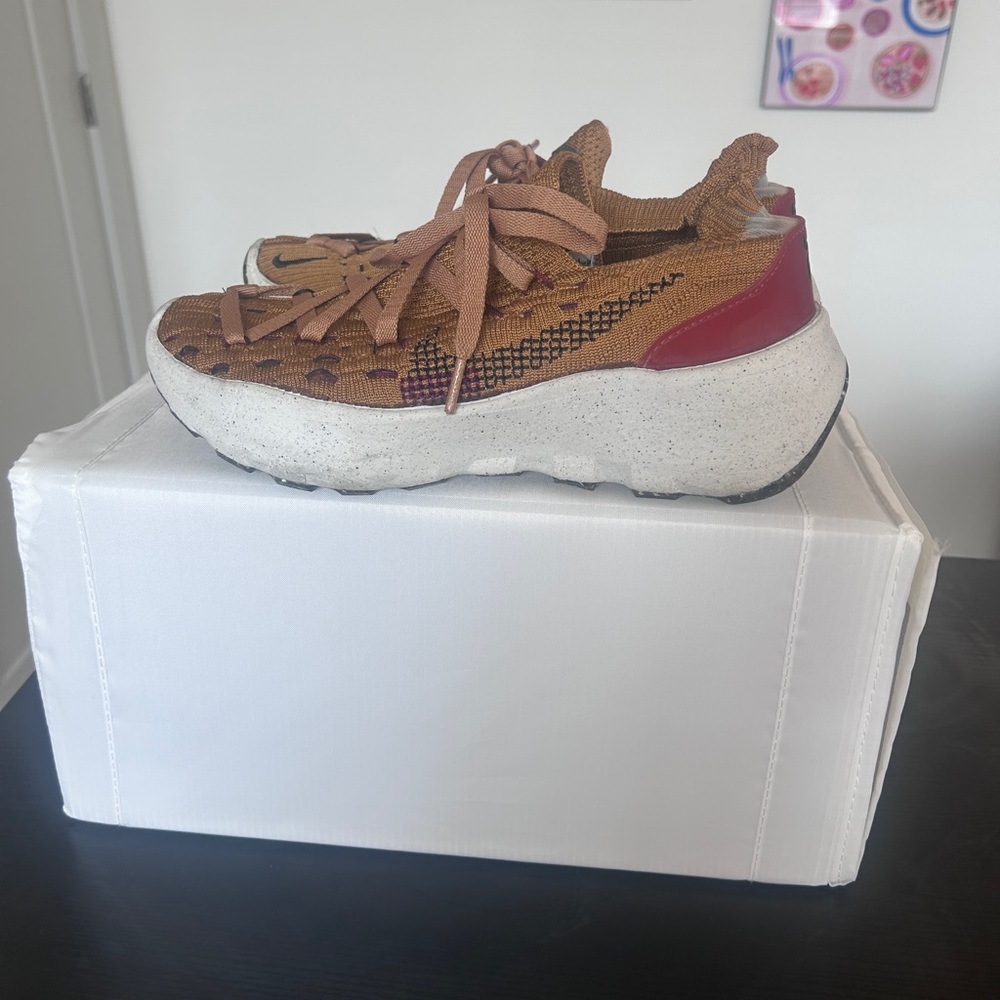 Brown and Red Knit Sneakers